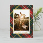 Elegante traditionele rood en groen geplakte foto folie feestdagenkaart (Staand Voorkant)