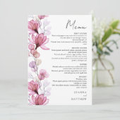 Elegante Transparant Dusty Roos Bloemen Huwelijk Menu (Staand voorkant)