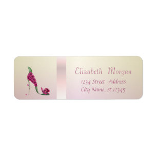 Elegante trendy bloemenvrouwen hoge hakken etiket