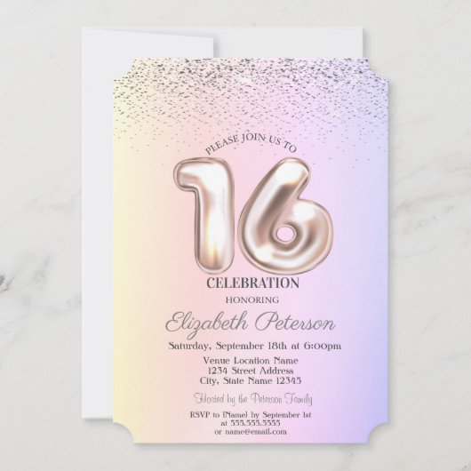 Elegante trendy Confetti Ombre Sweet 16 Kaart (Voorkant)