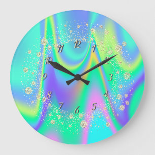 Elegante Trendy Confetti Regenboog Holografisch Grote Klok