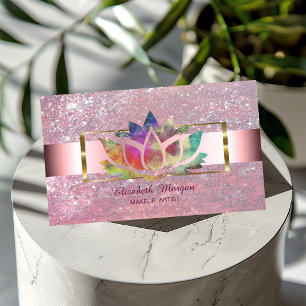Elegante Trendy Glitter Streep Gouden Frame Lotus Visitekaartje
