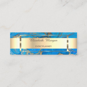 Elegante Trendy Gouden Streep Frame, Blauwe Marmer Mini Visitekaartje