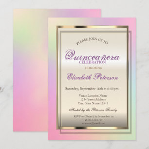 Elegante Trendy Koele Holografische Quinceañera Kaart