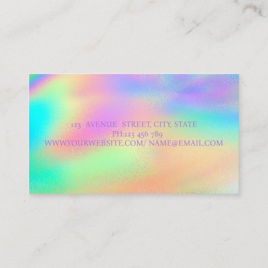 Elegante trendy lippen regenboog holografisch visitekaartje (Achterkant)