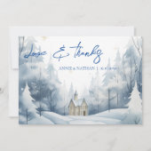 Elegante trendy sneeuwlandschap winterbruiloft bedankkaart (Voorkant)