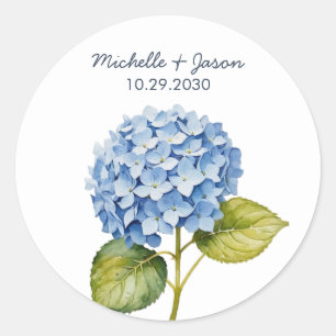 Elegante Trendy Waterverf Hydrangea Bloemige Trouw Ronde Sticker