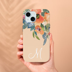 Elegante trendy waterverf perzikrozen monogram M