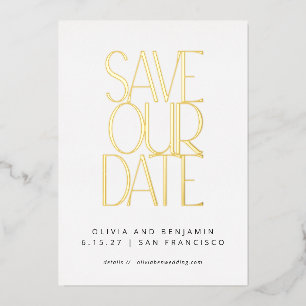 Elegante Trendy Witte en Gouden Save the Date Folie Uitnodiging