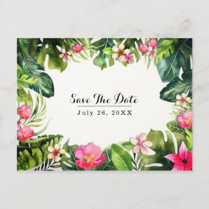 Elegante Tropen Groene Bladeren Bloemig Save the D Aankondigingskaart