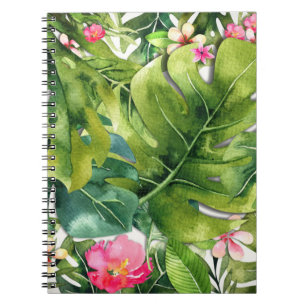 Elegante Tropen Groene Bladeren Bloemrijk Aquarel Notitieboek