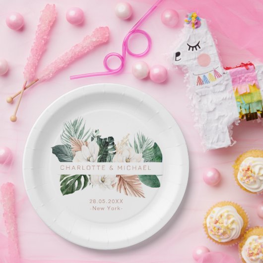 Elegante, tropische, bladbruiloft papieren bordje (Feest)