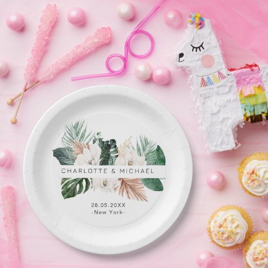 Elegante, tropische, bladbruiloft papieren bordje (Feest)