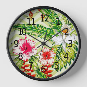 Elegante Tropische Bladeren en Hibiscus Bloemen  