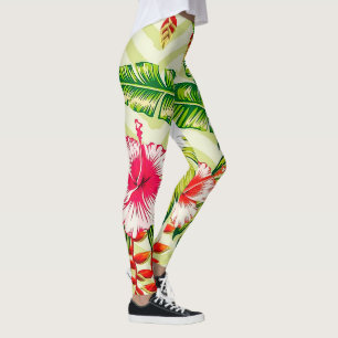 Elegante Tropische Bladeren en Hibiscus Bloemen Leggings