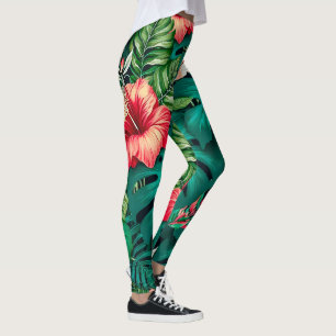 Elegante Tropische Bladeren en Hibiscus Bloemen Leggings