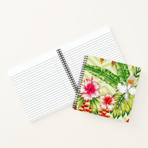 Elegante Tropische Bladeren en Hibiscus Bloemen Notitieboek