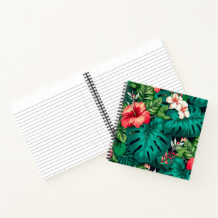 Elegante Tropische Bladeren en Hibiscus Bloemen Notitieboek