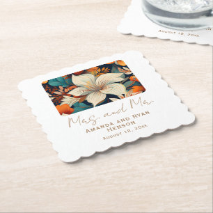 Elegante tropische bloemen Mrs. Mr. Floral bruilof Kartonnen Onderzetters