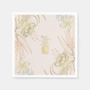 Elegante Tropische Botanische Bloemige Roze Goudgl Servet