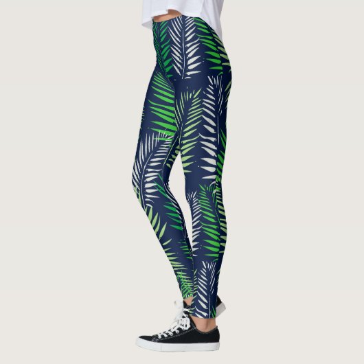 Elegante Tropische en Marine Palm Leaf Patroon Yog Leggings (Links)