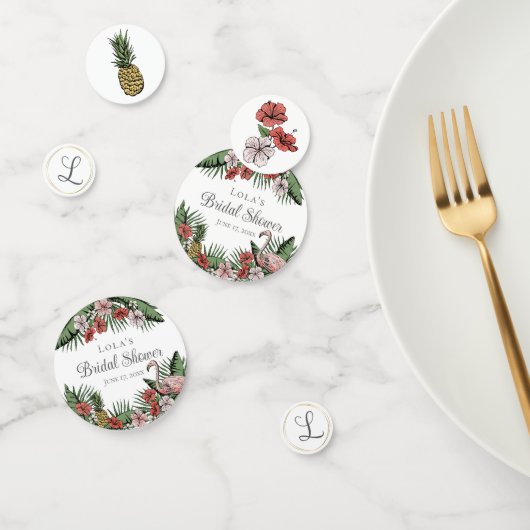 Elegante Tropische Flamingo & Hibiscus Bruidsmeisj Confetti (Groep)