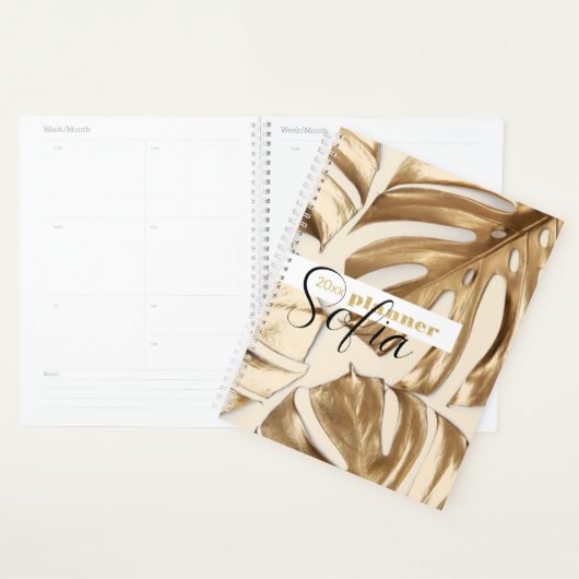 Elegante Tropische Gouden Bladnaam Wekelijks & Maa Planner (Display)