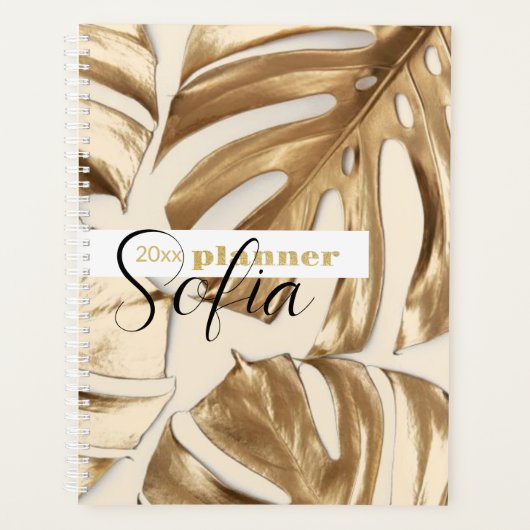 Elegante Tropische Gouden Bladnaam Wekelijks & Maa Planner (Voorkant)