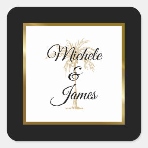 Elegante Tropische Gouden Palmboom Moderne Trouwda Vierkante Sticker