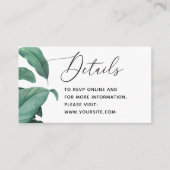 Elegante tropische groen bruiloft details. QR-code Informatiekaartje (Voorkant)