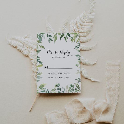 Elegante Tropische Groene Bladkalligrafie RSVP Kaartje