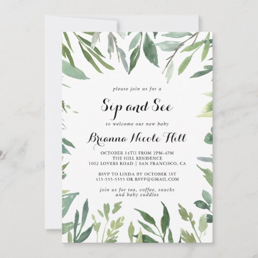 Elegante Tropische Groene Kalligrafie Snip en zie Kaart (Voorkant)