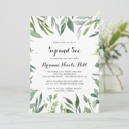 Elegante Tropische Groene Kalligrafie Snip en zie Kaart (Staand voorkant)