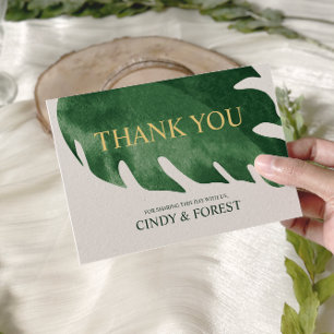 Elegante Tropische Groene Monstera Leaf Wedding Bedankkaart