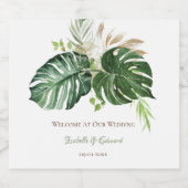 Elegante Tropische Groene Waterverf Monstera blade Sparkling Wijnetiket (Enkel label)