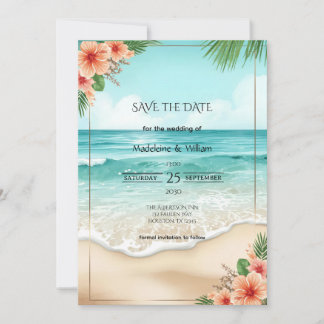 Elegante Tropische Kust Hawaiaanse Strand Bruiloft Save The Date