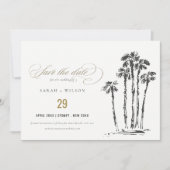 Elegante Tropische Kustpalmboom Schets Bruiloft Save The Date (Voorkant)