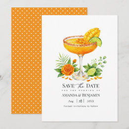 Elegante Tropische Mango Margarita Trouwdag Save The Date