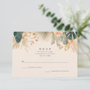 Elegante Tropische Palmbladeren Bruiloft  RSVP Kaartje