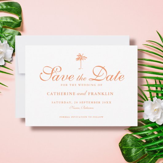 Elegante tropische palmboom bruiloft save the date