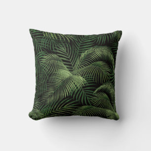 Elegante tropische palmboompatroon   Zwart & Groen Kussen