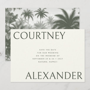 Elegante Tropische Palmen Grote Namen Bruiloft Save The Date