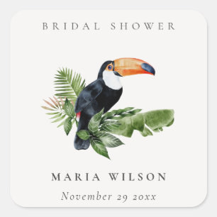 Elegante Tropische Regenwoud Toekan Bruidsshower Vierkante Sticker
