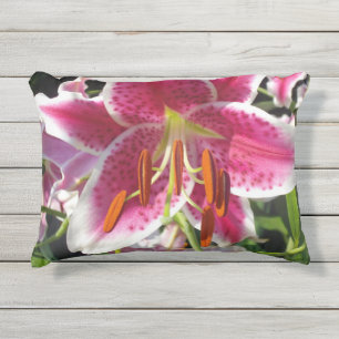 Elegante tropische roze bloemen klassieke lelie buitenkussen