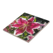 Elegante tropische roze bloemen klassieke lelie tegeltje (Zijkant)