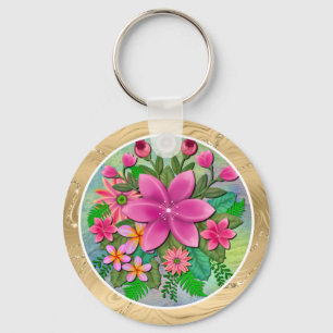 Elegante Tropische Roze Bloemstuk I Bloemen Boeket Sleutelhanger