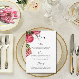 Elegante Tropische Roze & Groene Proteas Bruiloft  Menu