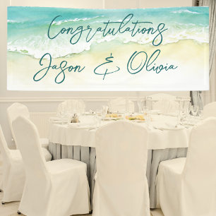 Elegante Tropische Strand Bruiloft Felicitaties Spandoek