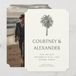Elegante Tropische Vintage Palm Foto Bruiloft Save The Date