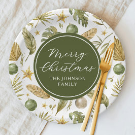 Elegante tropische vrolijke kerst papieren bordje